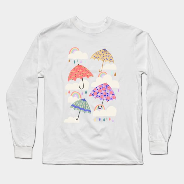 Spring Rain on Pink Long Sleeve T-Shirt by latheandquill